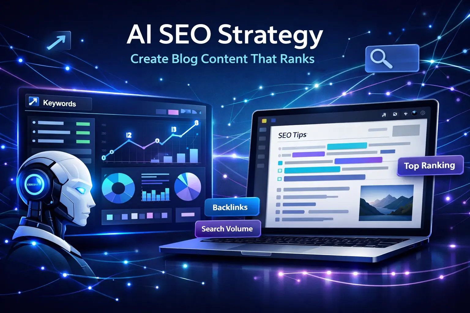 AI generated feature image for AI SEO Strategy: Create Blog Content That Ranks
