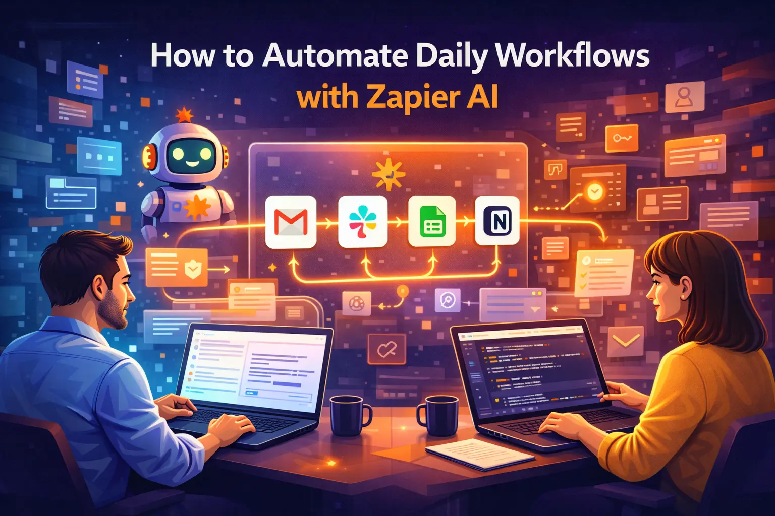 AI generated feature image for How to Automate Daily Workflows with Zapier AI